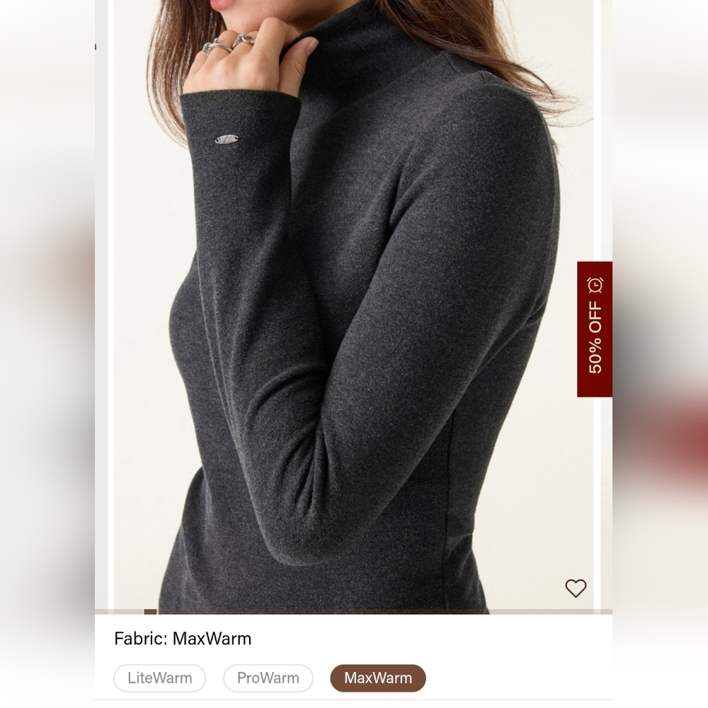 OGL Fitted Cozy Layering Women's Charcoal Turtleneck Sweater With Built-in Bra - Picture 8 of 8